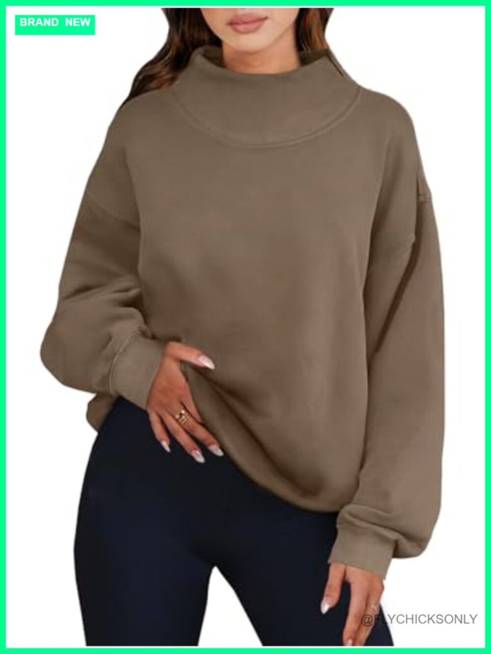 Oversized Fleece Lined Mock Neck Pullover Sweatshirt Women